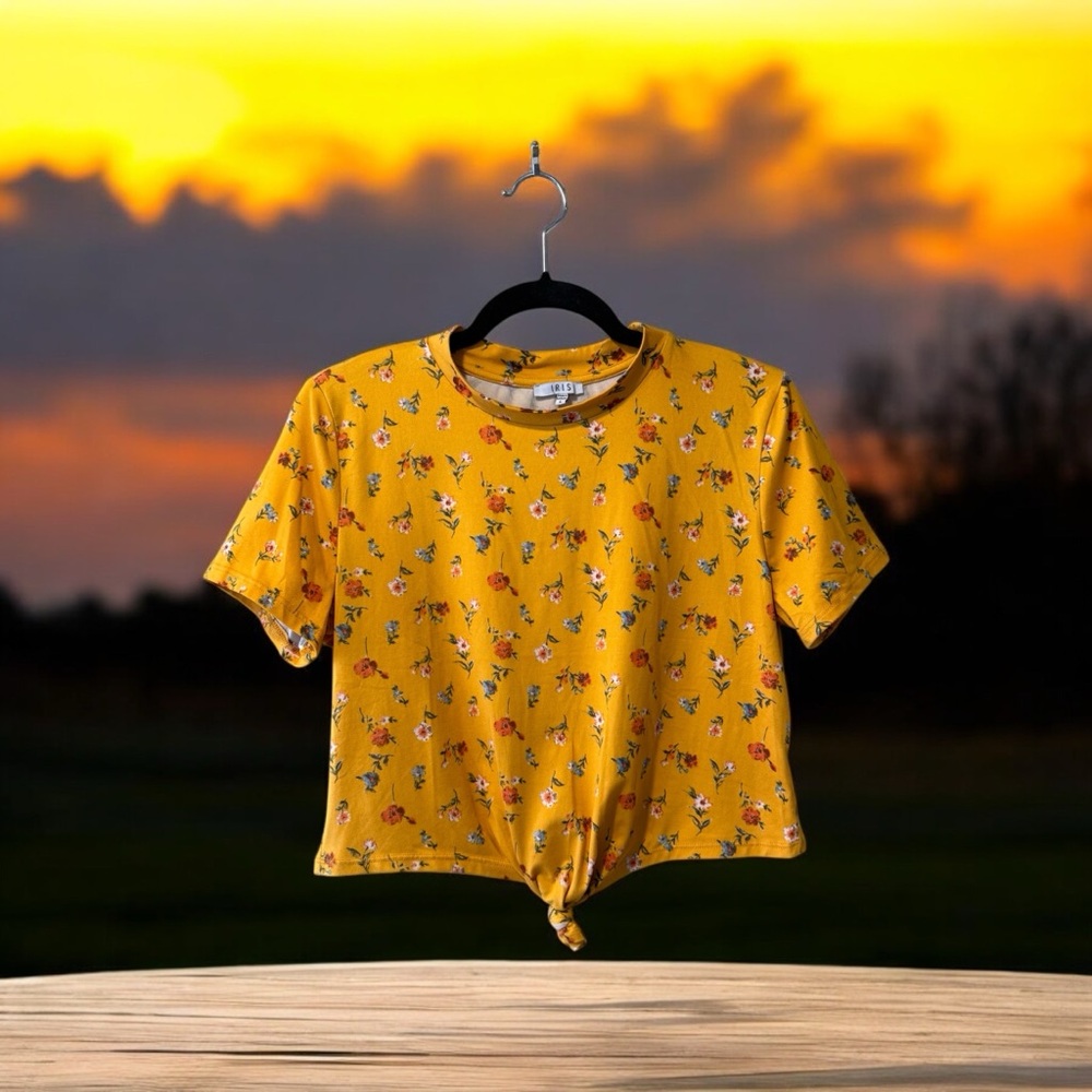 Iris Golden Yellow Super Soft T-Shirt with Delicate Floral Print